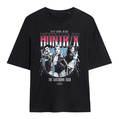 Black - Front - K-Pop Demon Hunters Womens-Ladies Huntrix Takedown Tour Band Oversized T-Shirt