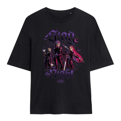 Black - Front - K-Pop Demon Hunters Womens-Ladies Huntrix Slay The Night Oversized T-Shirt