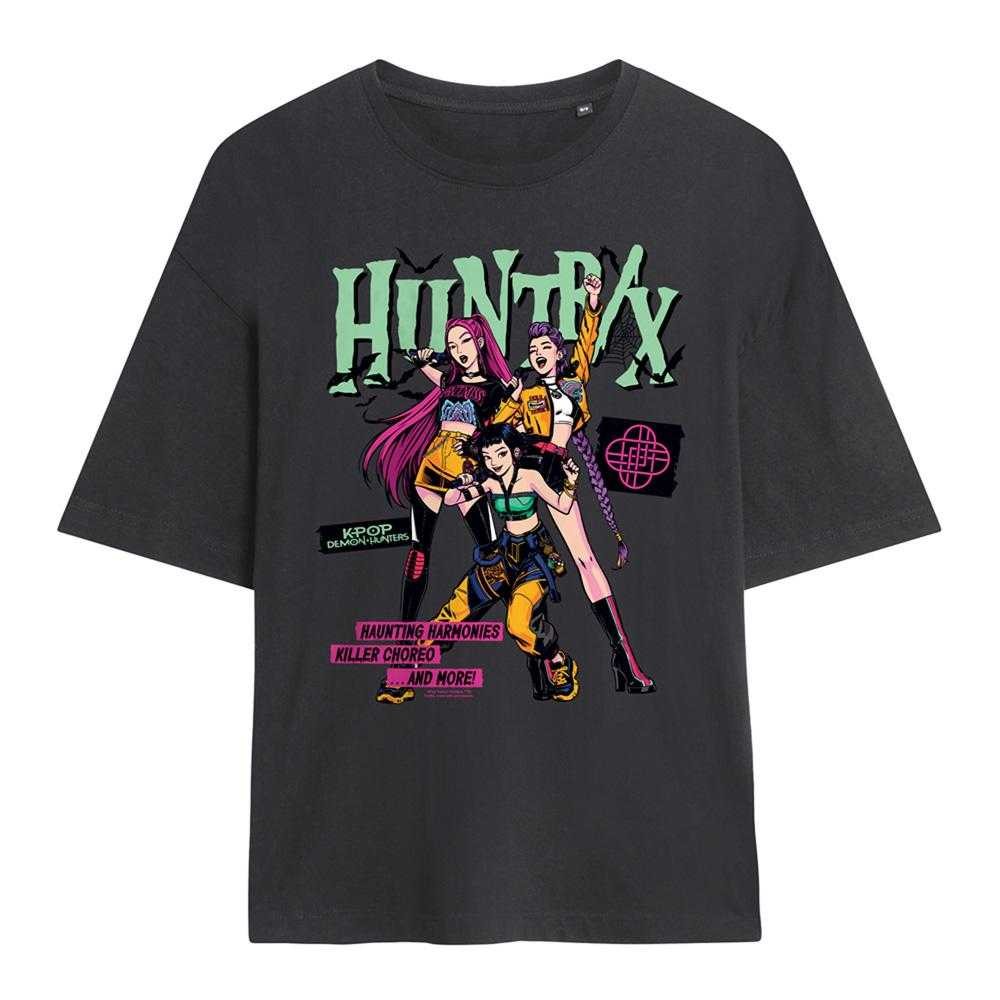 Charcoal - Front - K-Pop Demon Hunters Womens-Ladies Huntrix Punk Concert Oversized Halloween T-Shirt