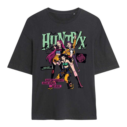Charcoal - Front - K-Pop Demon Hunters Womens-Ladies Huntrix Punk Concert Oversized Halloween T-Shirt
