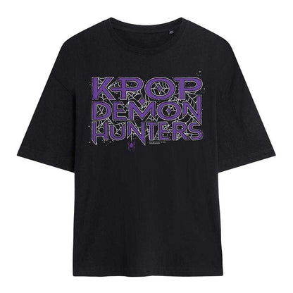 Black - Front - K-Pop Demon Hunters Womens-Ladies Web Logo Oversized T-Shirt
