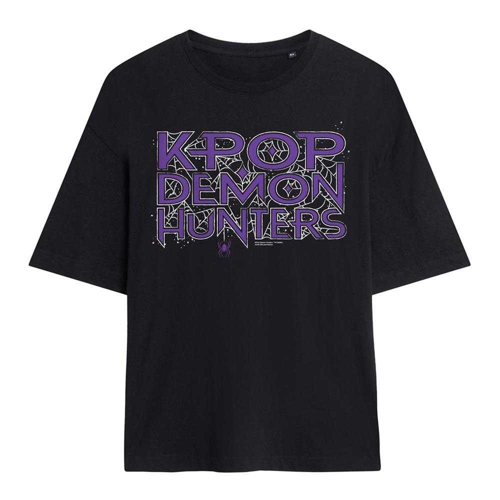 Black - Front - K-Pop Demon Hunters Womens-Ladies Web Logo Oversized T-Shirt