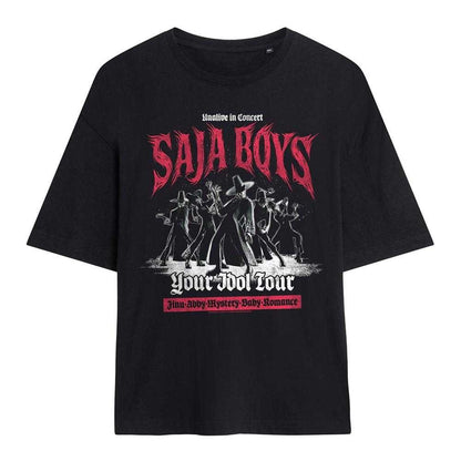 Black - Front - K-Pop Demon Hunters Womens-Ladies Mono Band Saja Boys Oversized T-Shirt