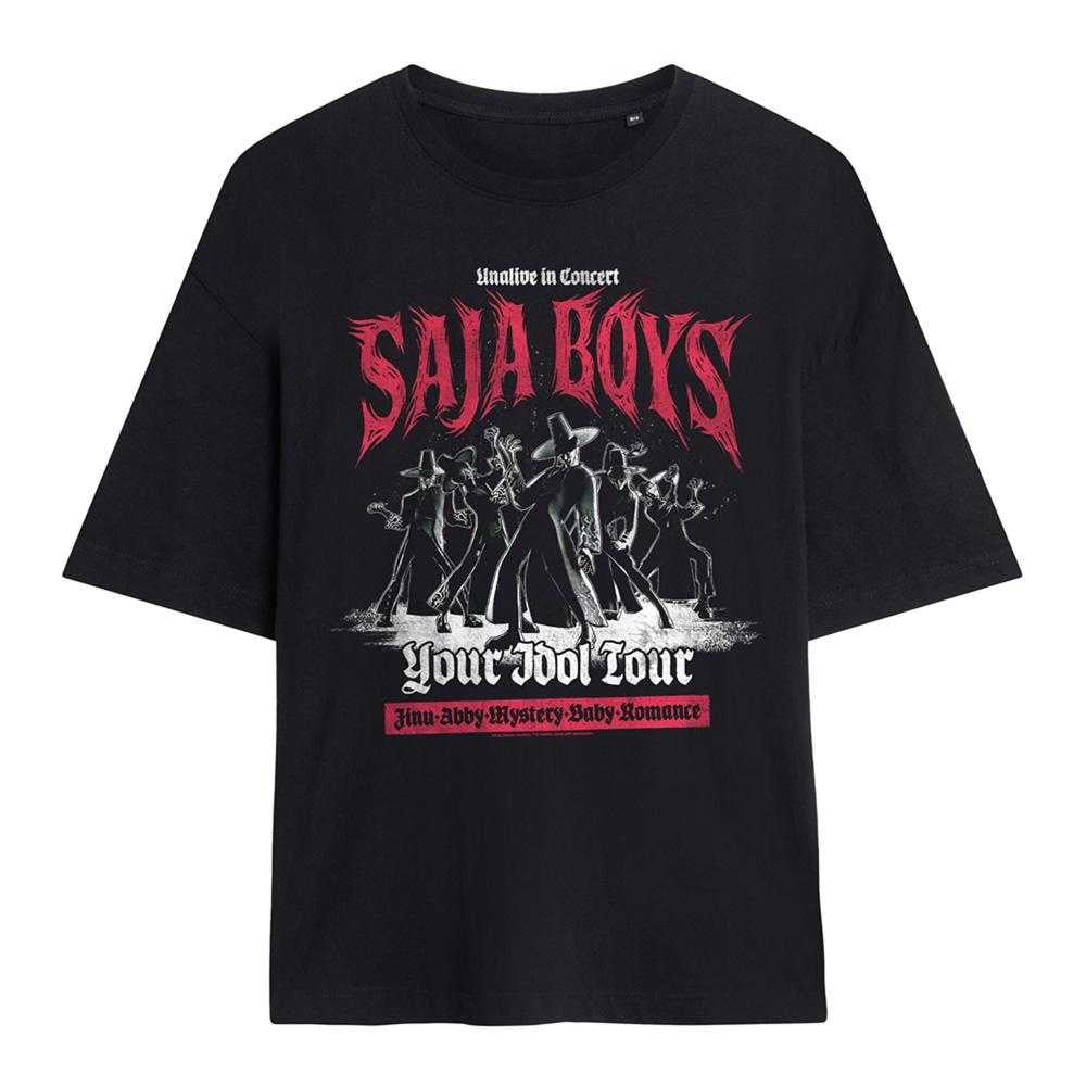 Black - Front - K-Pop Demon Hunters Womens-Ladies Mono Band Saja Boys Oversized T-Shirt
