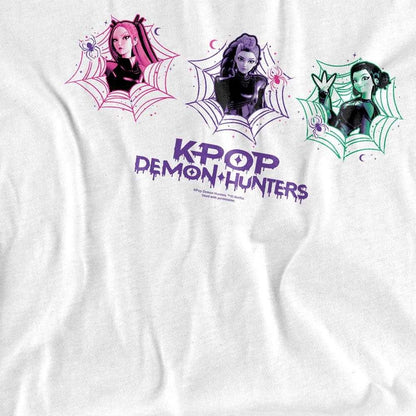 White - Side - K-Pop Demon Hunters Womens-Ladies Mira Rumi Zoey Spider Web Oversized T-Shirt
