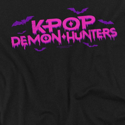 Black - Side - K-Pop Demon Hunters Womens-Ladies Dripping Logo Oversized Halloween T-Shirt
