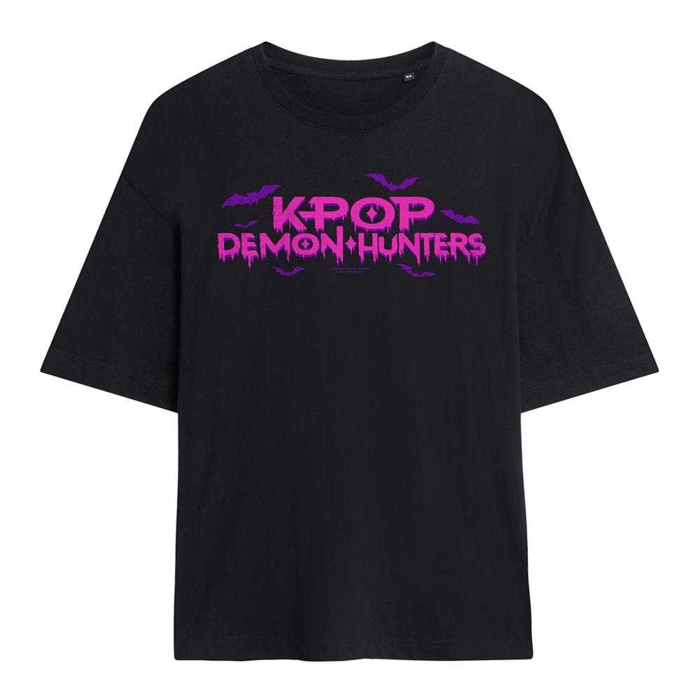 Black - Front - K-Pop Demon Hunters Womens-Ladies Dripping Logo Oversized Halloween T-Shirt