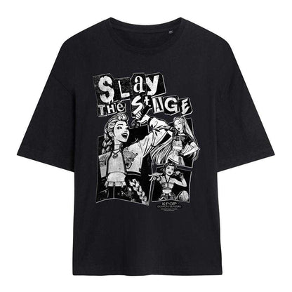 Black - Front - K-Pop Demon Hunters Womens-Ladies Huntrix Slay The Stage Oversized T-Shirt