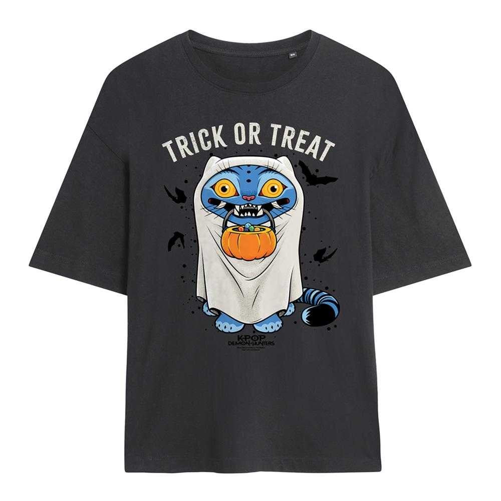 Charcoal - Front - K-Pop Demon Hunters Womens-Ladies Trick Or Treat Derpy Tiger Oversized Halloween T-Shirt