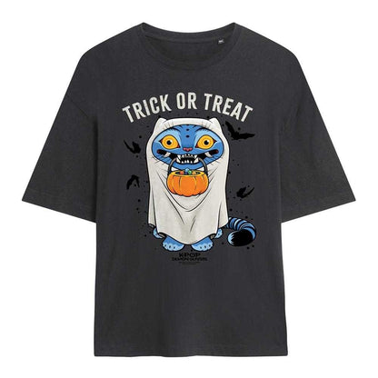 Charcoal - Front - K-Pop Demon Hunters Womens-Ladies Trick Or Treat Derpy Tiger Oversized Halloween T-Shirt