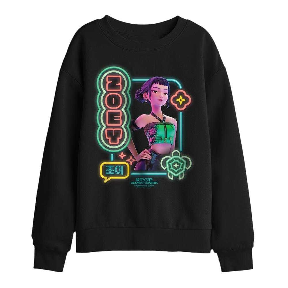Black - Front - K-Pop Demon Hunters Childrens-Kids Zoey Glowing Lights Sweatshirt