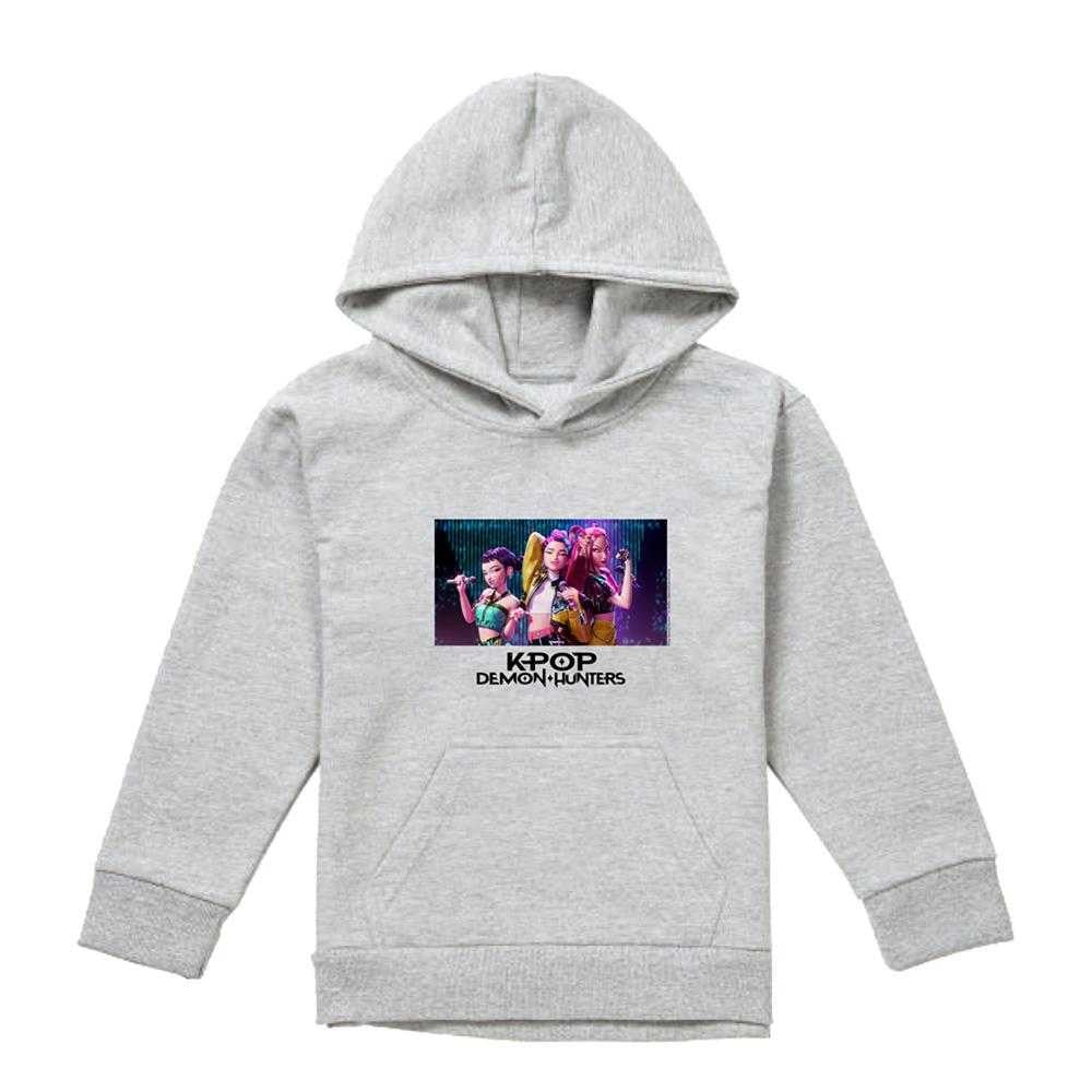 Athletic Heather - Front - K-Pop Demon Hunters Childrens-Kids Singing Huntr-X Group Pullover Hoodie