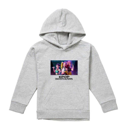 Athletic Heather - Front - K-Pop Demon Hunters Childrens-Kids Singing Huntr-X Group Pullover Hoodie