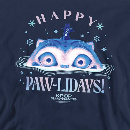 Navy - Side - K-Pop Demon Hunters Unisex Adult Happy Pawlidays Derpy Tiger Christmas Sweatshirt