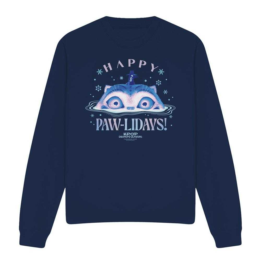 Navy - Front - K-Pop Demon Hunters Unisex Adult Happy Pawlidays Derpy Tiger Christmas Sweatshirt
