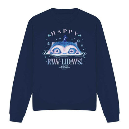 Navy - Front - K-Pop Demon Hunters Unisex Adult Happy Pawlidays Derpy Tiger Christmas Sweatshirt