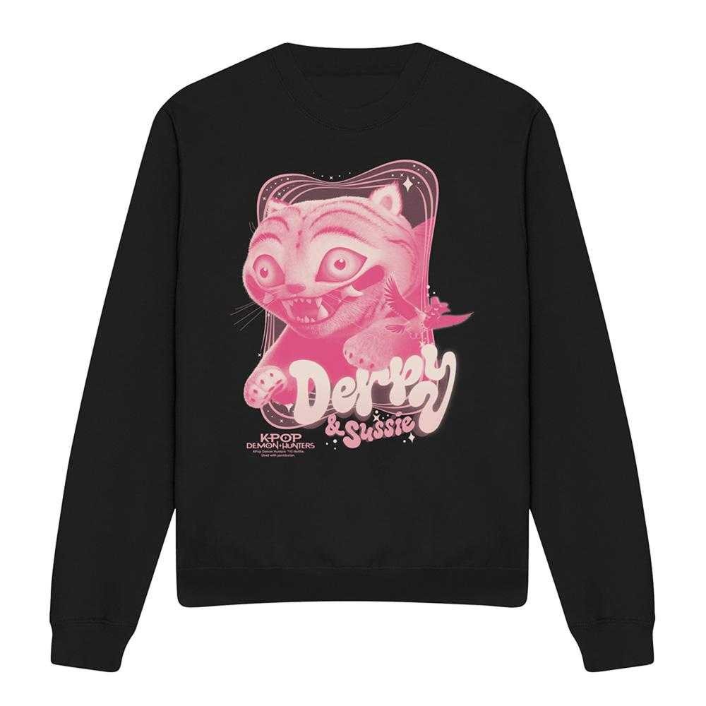 Black-Pink - Front - K-Pop Demon Hunters Unisex Adult Derpy & Sussie Gradient Logo Sweatshirt