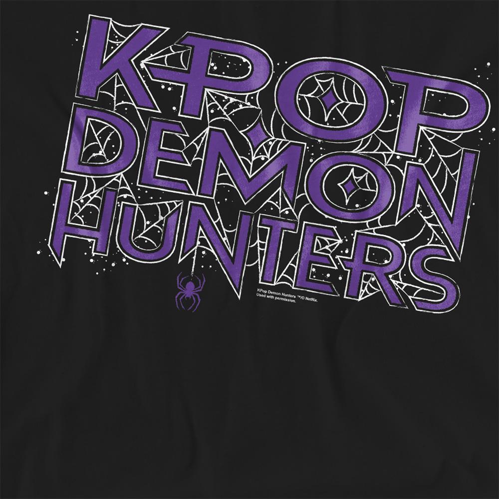 Black - Side - K-Pop Demon Hunters Womens-Ladies Web Logo Halloween T-Shirt