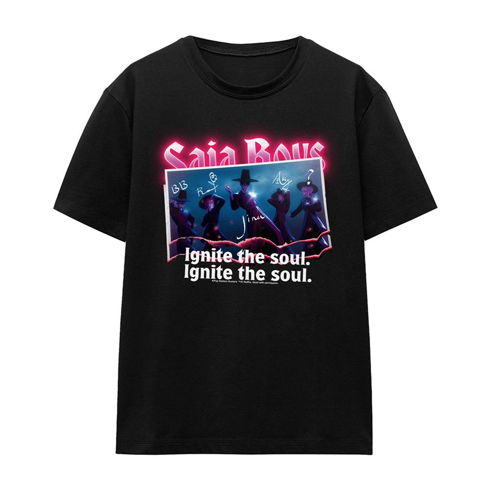 Black - Front - K-Pop Demon Hunters Womens-Ladies Saja Boys Burning Photo Regular T-Shirt