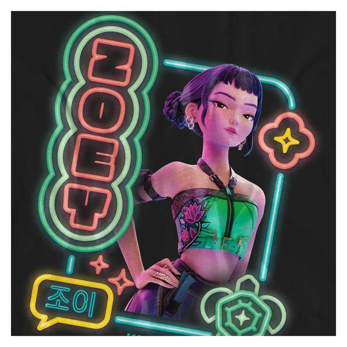 Black - Side - K-Pop Demon Hunters Womens-Ladies Zoey Glowing Lights T-Shirt