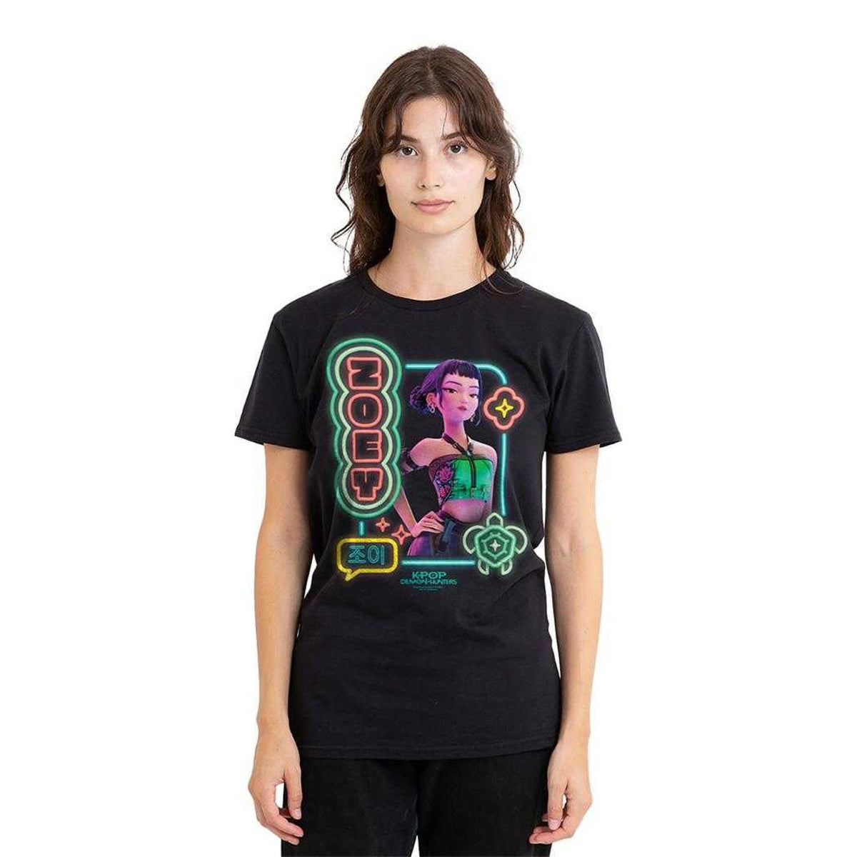 Black - Lifestyle - K-Pop Demon Hunters Womens-Ladies Zoey Glowing Lights T-Shirt