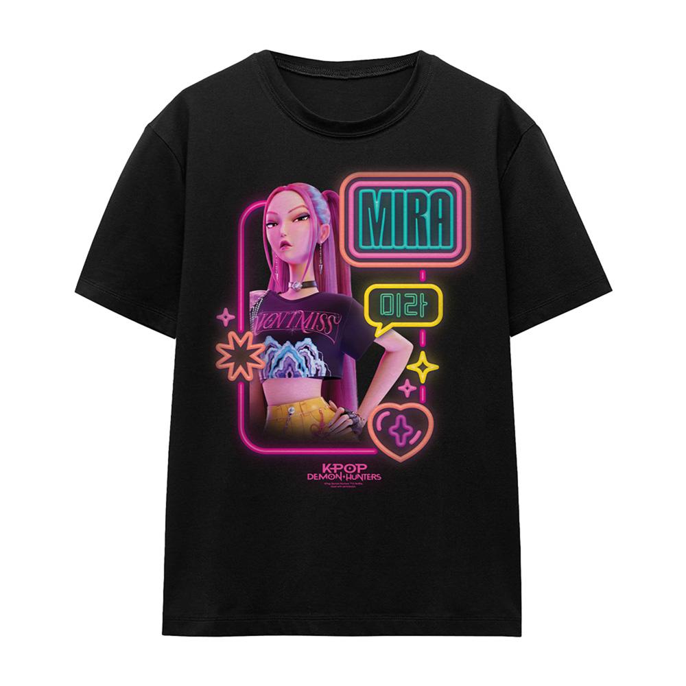 Black - Front - K-Pop Demon Hunters Womens-Ladies Mira Glowing Lights T-Shirt