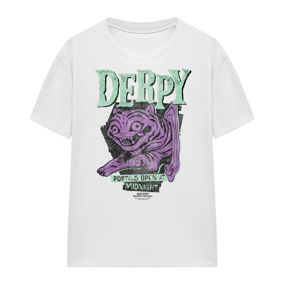 White - Front - K-Pop Demon Hunters Womens-Ladies Derpy Tiger Portal Halloween T-Shirt