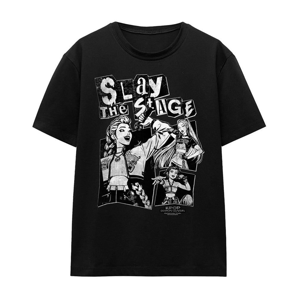 Black - Front - K-Pop Demon Hunters Womens-Ladies Huntrix Slay The Stage T-Shirt