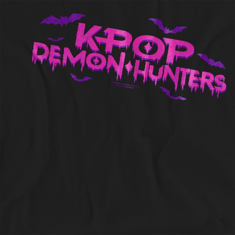 Black - Side - K-Pop Demon Hunters Womens-Ladies Drip Logo Halloween T-Shirt