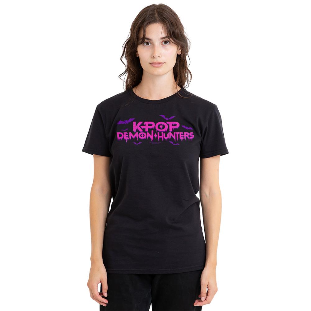 Black - Lifestyle - K-Pop Demon Hunters Womens-Ladies Drip Logo Halloween T-Shirt