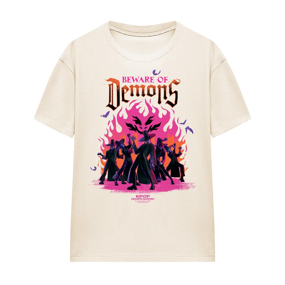 Natural - Front - K-Pop Demon Hunters Womens-Ladies Beware Of Demons Saja Boys T-Shirt
