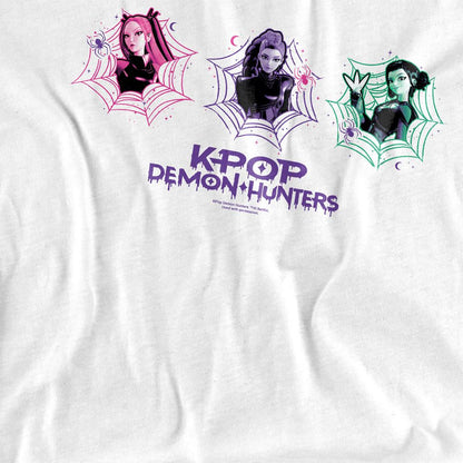 White - Side - K-Pop Demon Hunters Womens-Ladies Mira Rumi Zoey Spider Web T-Shirt