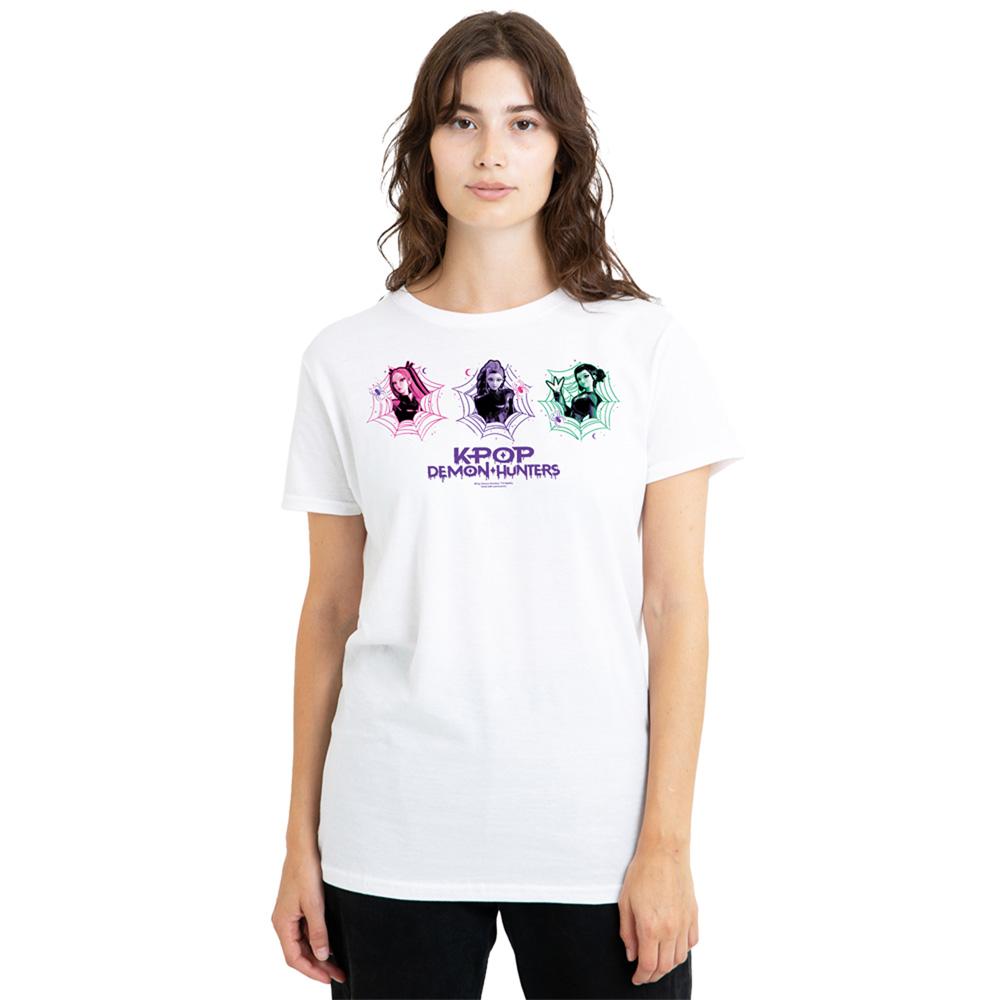 White - Lifestyle - K-Pop Demon Hunters Womens-Ladies Mira Rumi Zoey Spider Web T-Shirt