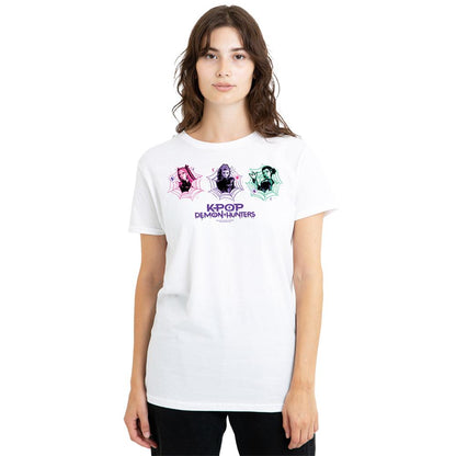White - Lifestyle - K-Pop Demon Hunters Womens-Ladies Mira Rumi Zoey Spider Web T-Shirt