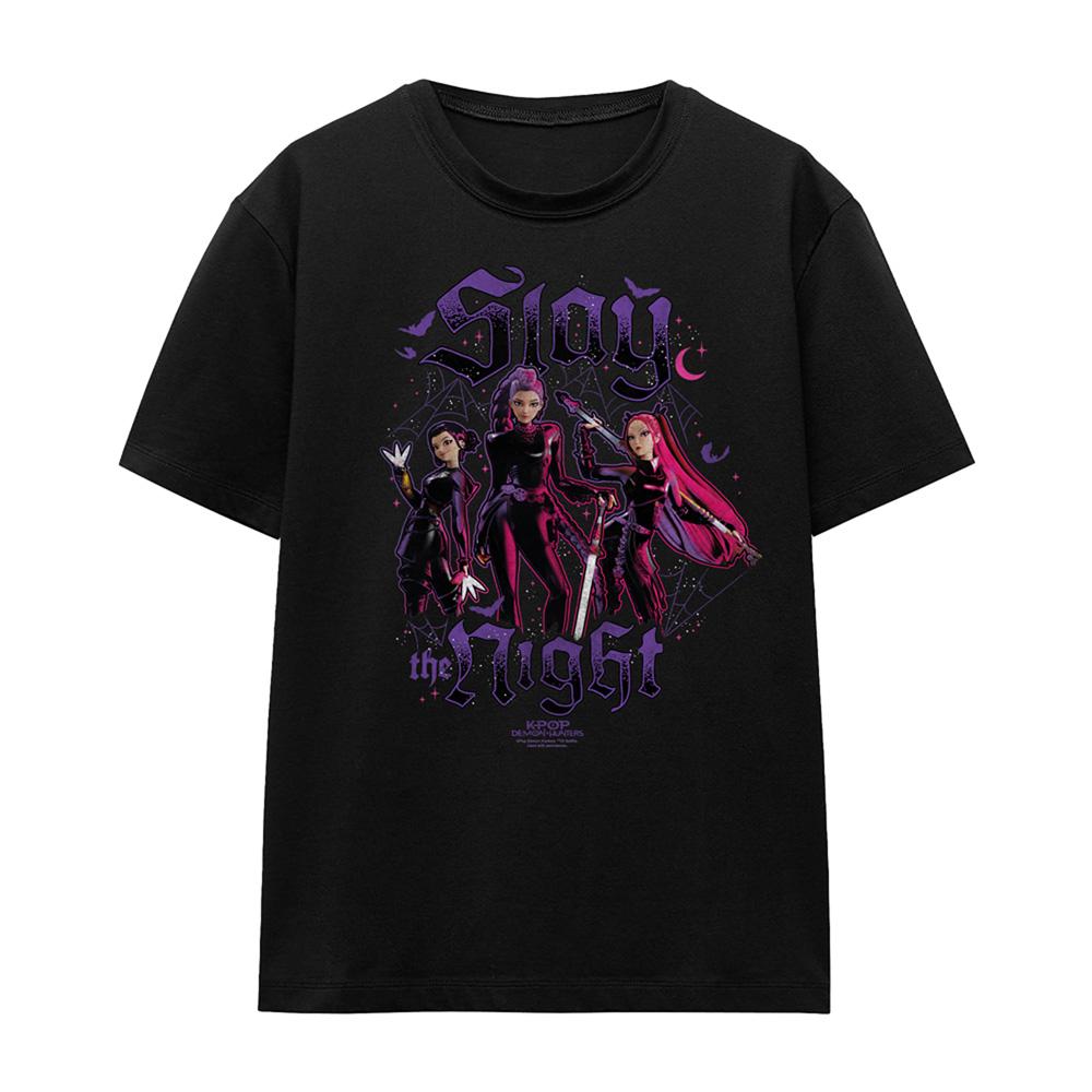 Black - Front - K-Pop Demon Hunters Womens-Ladies Huntrix Slay The Night T-Shirt