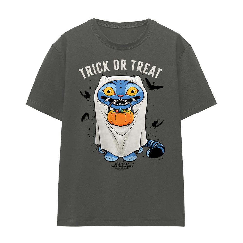 Charcoal - Front - K-Pop Demon Hunters Womens-Ladies Trick Or Treat Derpy Tiger Halloween T-Shirt