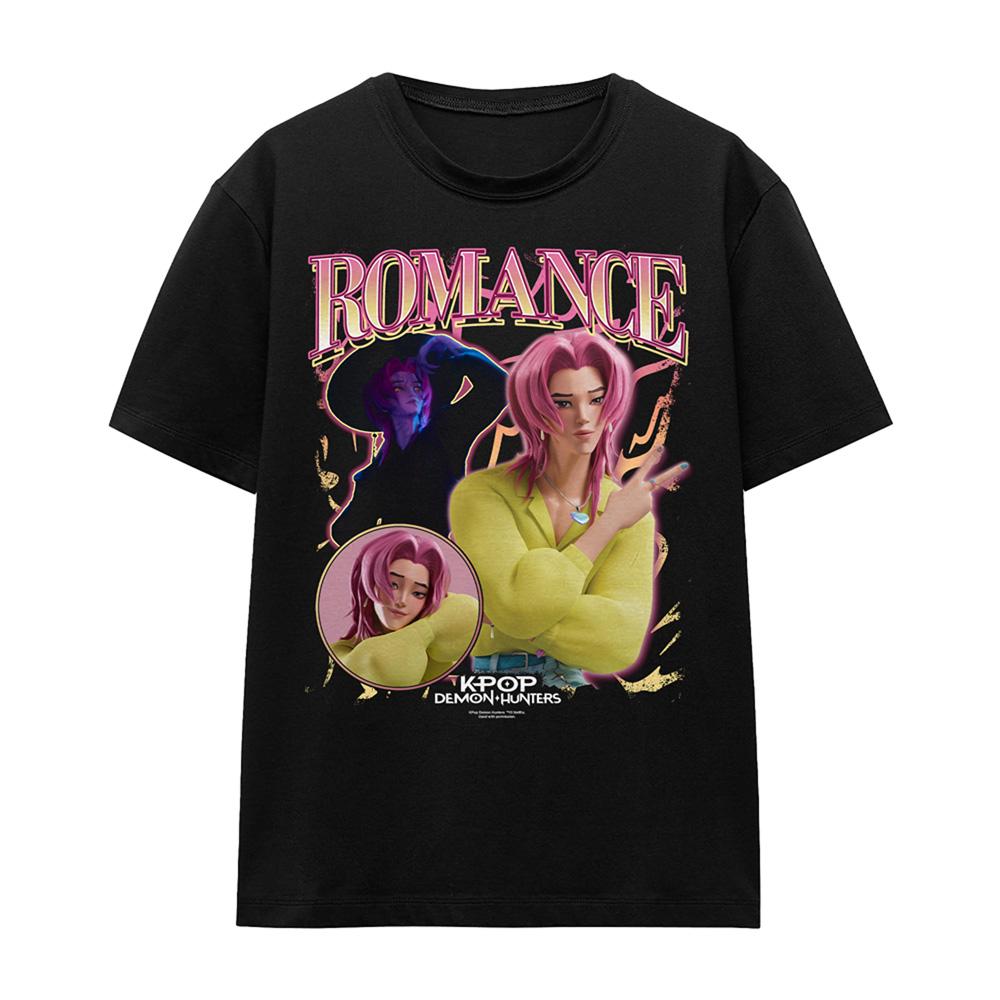 Black - Front - K-Pop Demon Hunters Womens-Ladies Romance Saja Boys Homage Regular T-Shirt