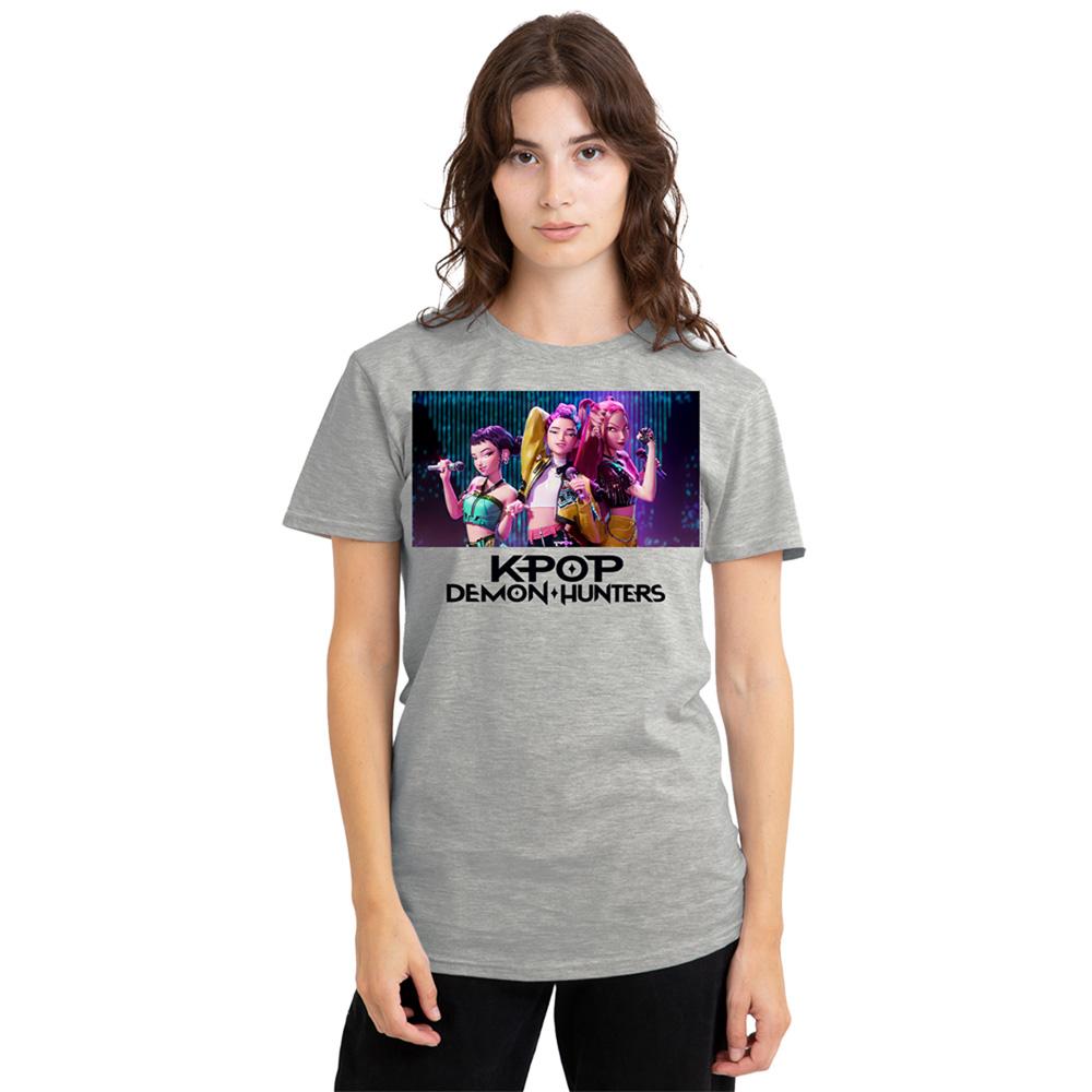 Athletic Heather - Side - K-Pop Demon Hunters Womens-Ladies Huntrix Group Singing T-Shirt