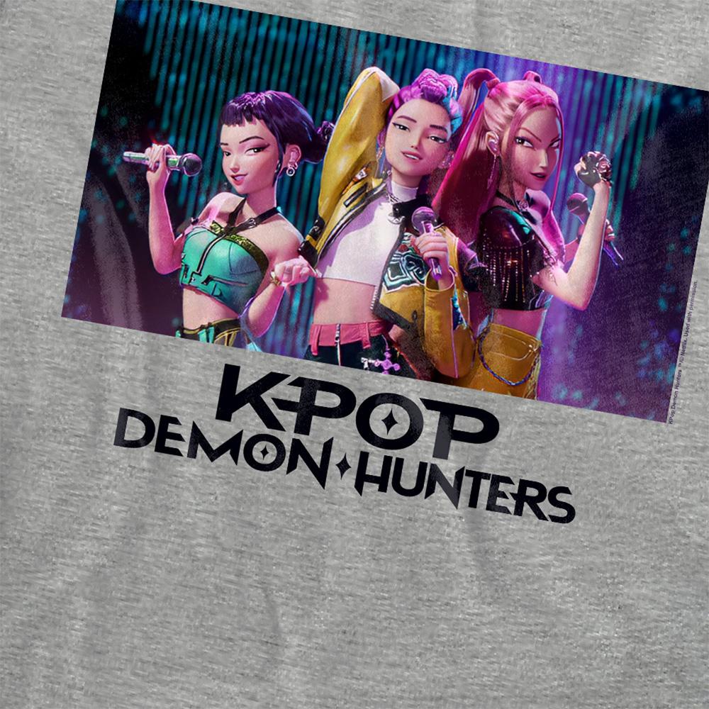 Athletic Heather - Pack Shot - K-Pop Demon Hunters Womens-Ladies Huntrix Group Singing T-Shirt