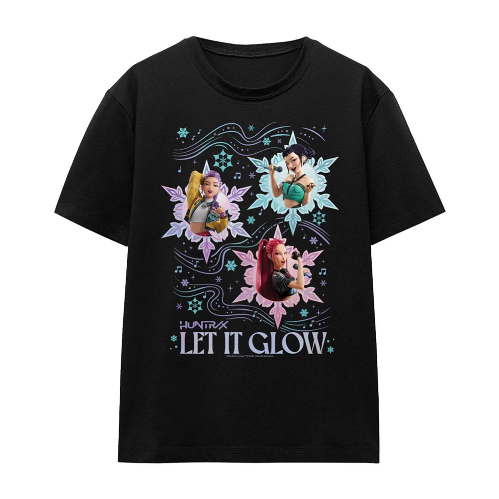 Black - Front - K-Pop Demon Hunters Womens-Ladies Huntrix Let It Glow Regular Christmas T-Shirt