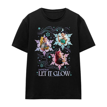 Black - Front - K-Pop Demon Hunters Womens-Ladies Huntrix Let It Glow Regular Christmas T-Shirt