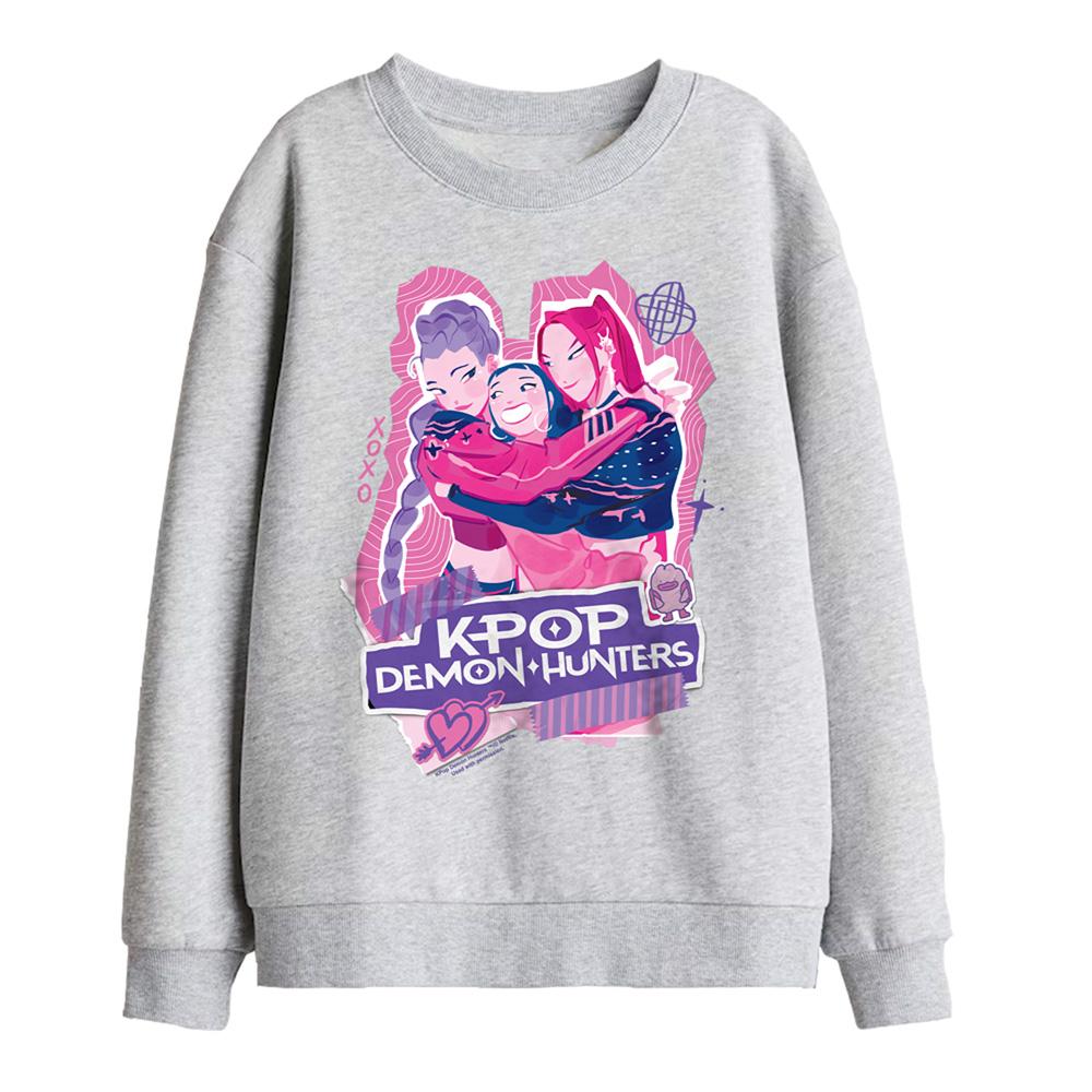 Athletic Heather - Front - K-Pop Demon Hunters Childrens-Kids Huntr-X Scrapbook Sweatshirt
