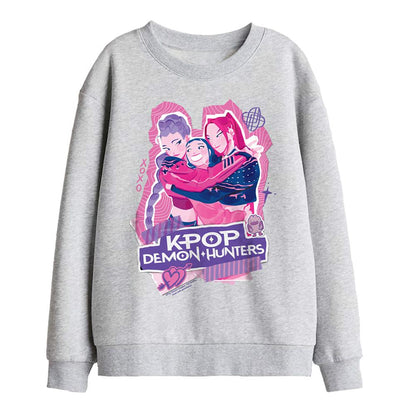 Athletic Heather - Front - K-Pop Demon Hunters Childrens-Kids Huntr-X Scrapbook Sweatshirt