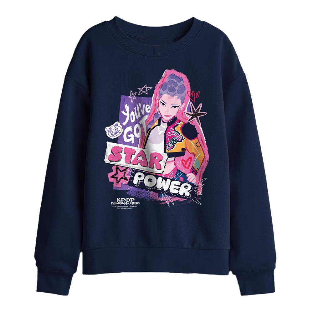 Navy - Front - K-Pop Demon Hunters Childrens-Kids Rumi Scrapbook Stars Sweatshirt