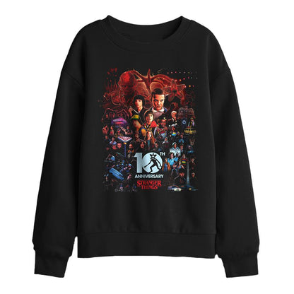 Black - Front - Stranger Things Childrens-Kids Poster 10th Anniversary Sweatshirt