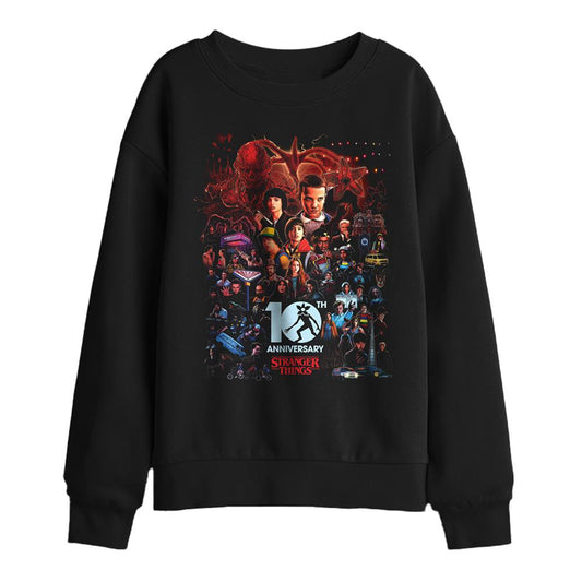 Black - Front - Stranger Things Childrens-Kids Poster 10th Anniversary Sweatshirt