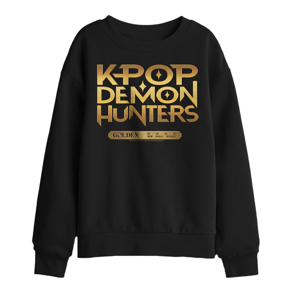Black - Front - K-Pop Demon Hunters Childrens-Kids Golden Tour Countdown Sweatshirt