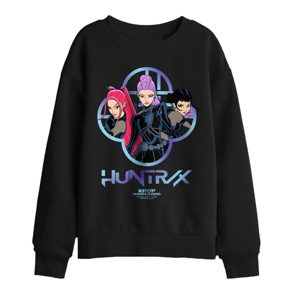 Black - Front - K-Pop Demon Hunters Childrens-Kids Huntr-X Girls Logo Sweatshirt