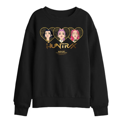Black - Front - K-Pop Demon Hunters Childrens-Kids Huntr-X Hearts Sweatshirt