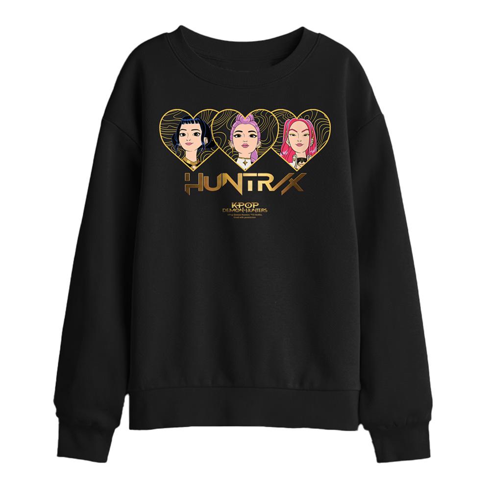 Black - Front - K-Pop Demon Hunters Childrens-Kids Huntr-X Hearts Sweatshirt